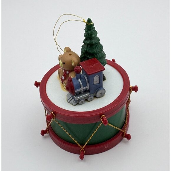 Vintage Toy Drum Christmas Tree Ornament Teddy Bear and Train Whimsical - Picture 6 of 8